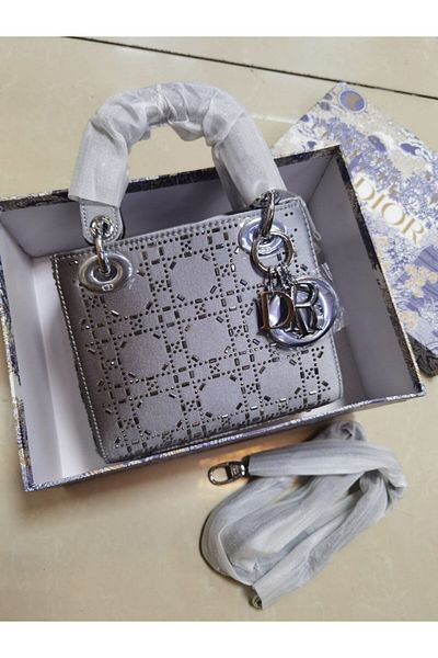 Dior Lady Dior satin small shoulder bag with crystal embellishments