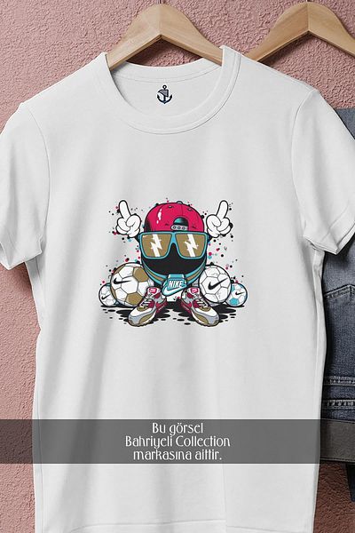 Bahriyeli Collection Unisex T-Shirt with Oversized Soccer Balls and Mascot Design