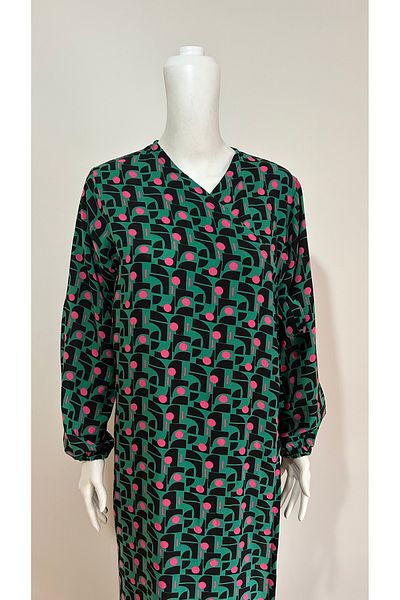 GİZGİYİM Green Patterned Viscose Side Tie Prayer Dress Plus Size