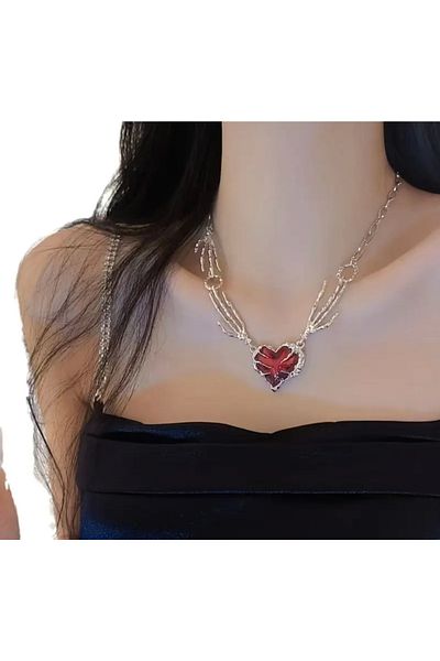 Pinkimaj Gothic Necklace Heart Skeleton Model Necklace