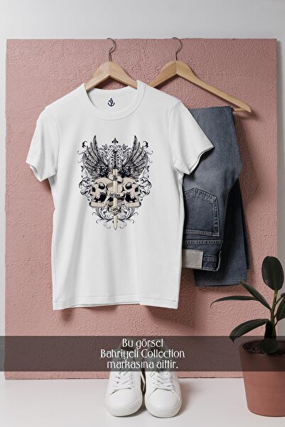Bahriyeli Collection Μπλουζάκι Unisex με σχέδιο μεγάλου μεγέθους σπαθιού και κρανίων