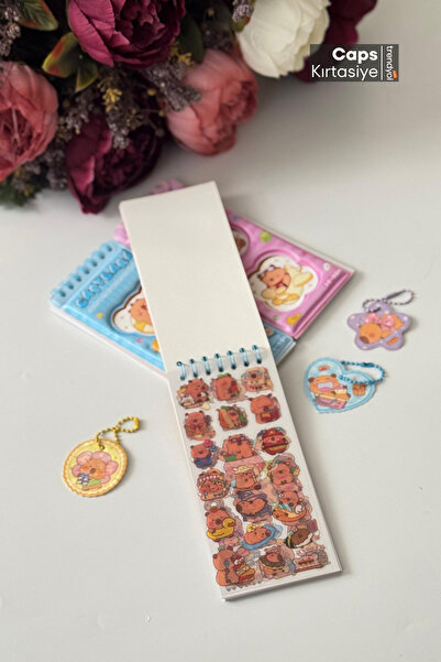 caps anlarınızı paylaştığınız ortağınız 1 قطعة دفتر ملاحظات وملصق (ملصق) على شكل كابيبارا مع سلسلة مفاتيح وتفاصيل على شكل قلب