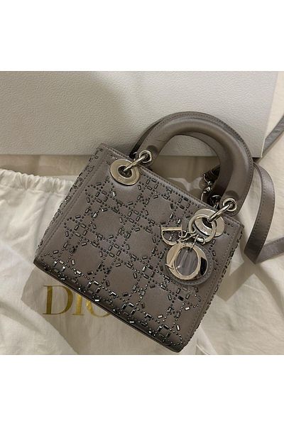 Dior Lady Dior satin small shoulder bag with crystal embellishments