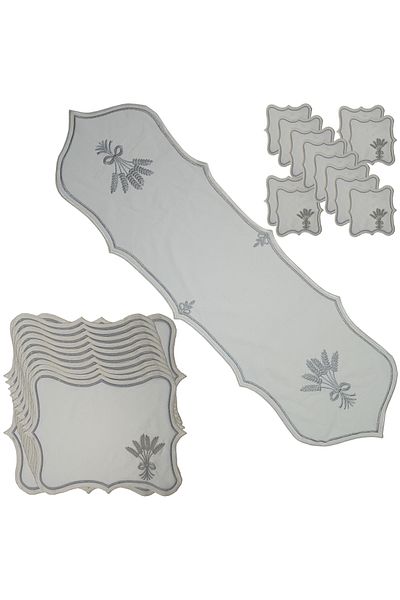 NB Neubella Home Nerina 25 Piece Luxury American Service Runner Presentation Embroidered Cover Set Carefree Dowry Linen for 12 People