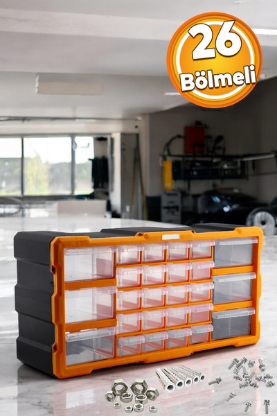HALL BREATHE Bölmeli Vida Dübel Civata Çekmeceli 26'lı Organizer Takım Kutu