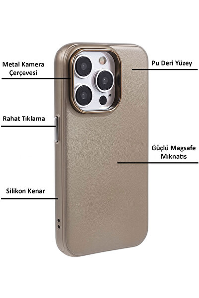 CEPSTOK Apple iPhone 14 Pro Kılıf Pu Deri Magsafe Uyumlu Silikon Kapak