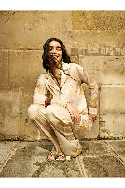 LC Waikiki Özmarka New Season Shirt Collar Patterned Women's Pajama Set