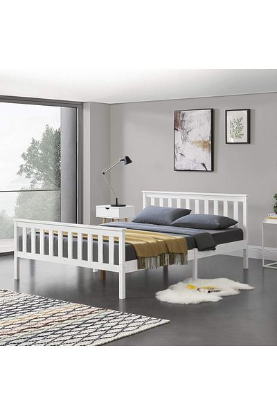 Generic Classic wooden bed with an elegant frame in white practical and durable design 190X135cm