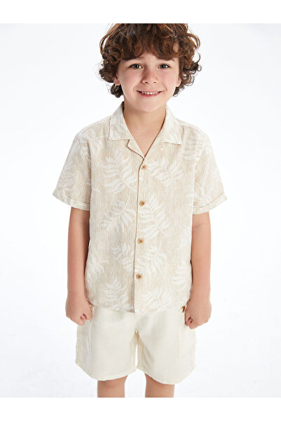 LC Waikiki Lcw Kids Beige Resort Collar Printed Boy's Shirt