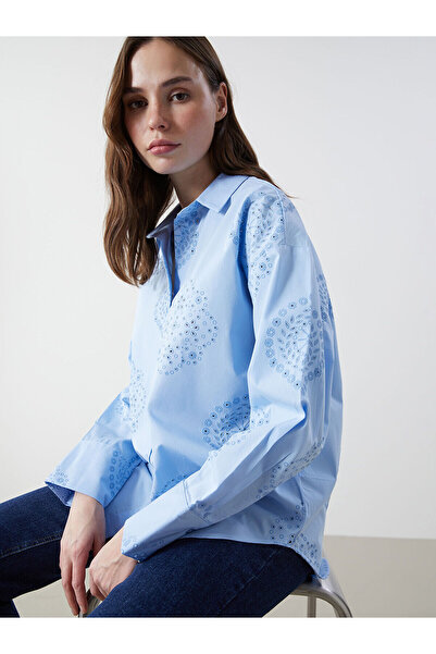 LC Waikiki Peak New Season Lace-Like Knit Oversized Women's Shirt