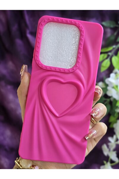 Magic Ring Tecno Spark 20 PRO Uyumlu 3D Kalpli Fuşya Silikon Kılıf