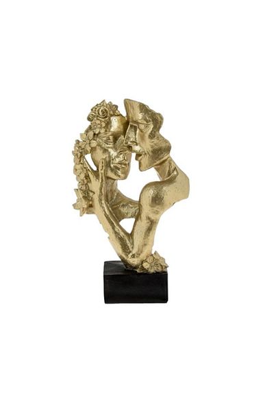 BREZIUM Statuie decorativa, cuplu, model cu flori, 19x9x30cm, Auriu, BREZIUM