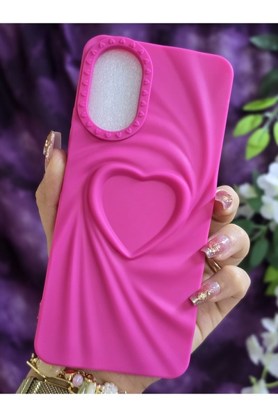 Magic Ring OPPO A38 Uyumlu 3D Kalpli Fuşya Silikon Kılıf