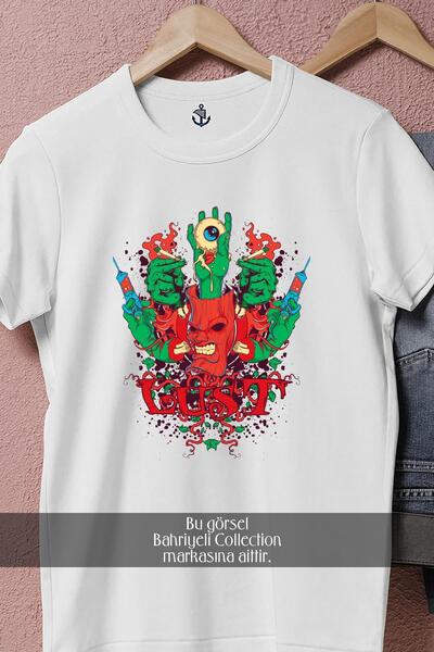 Bahriyeli Collection oversized Μπλουζάκι Unisex με Πράσινο και Κόκκινο Σχέδιο Εικονογράφησης Επιθυμίας