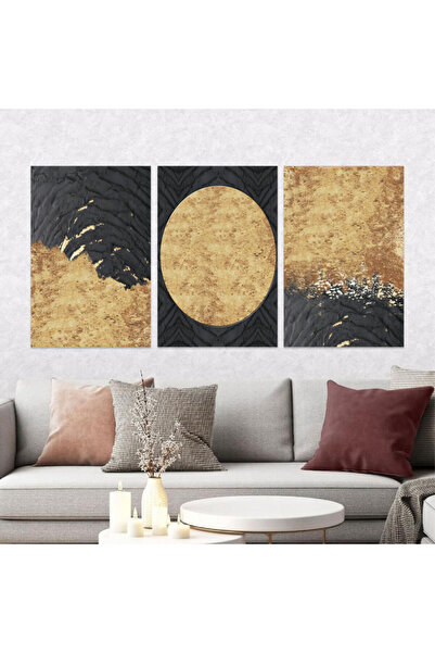SND ثلاث لوحات قماشية فخمة بتصميم مودرن مع برواز شامبين مجوف