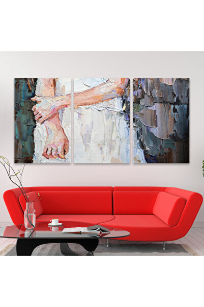 4gdran ثلاث لوحات قماشية فخمة بتصميم مودرن مع برواز فضي مجوف