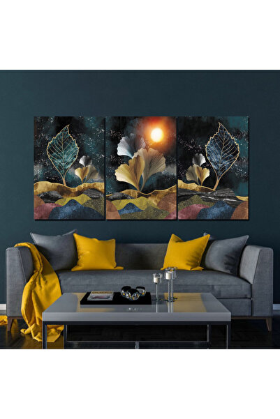 4gdran ثلاث لوحات قماشية فخمة بتصميم مودرن مع برواز فضي مجوف