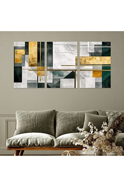 4gdran ثلاث لوحات قماشية بتصميم تجريدي مع برواز بني مجوف