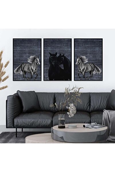 SND ثلاث لوحات قماشية بتصميم حصان مع برواز أسود مجوف