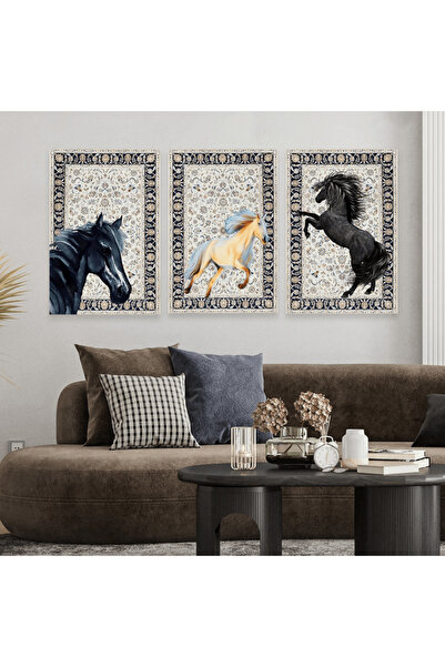4gdran ثلاث لوحات قماشية بتصميم حصان مع برواز خشبي مخفي