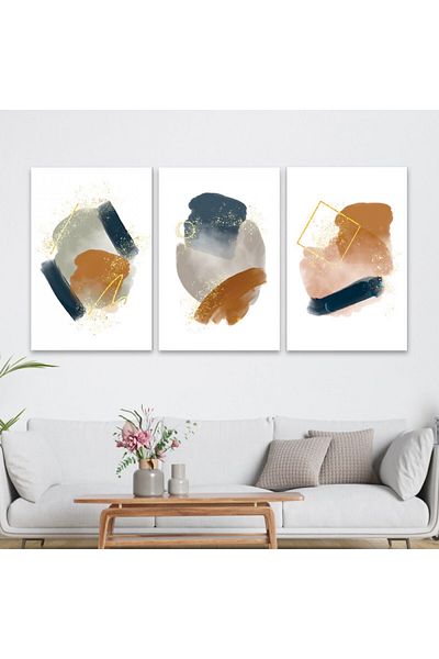 4gdran Three luxurious modern canvas paintings with a hollow silver frame