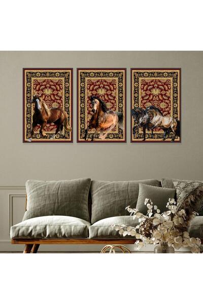 SND ثلاث لوحات قماشية بتصميم حصان مع برواز شامبين مجوف