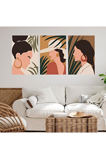 SND ثلاث لوحات قماشية بتصميم فتاة مع برواز خشبي مخفي