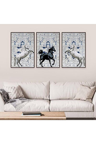 4gdran ثلاث لوحات قماشية بتصميم حصان مع برواز شامبين مجوف