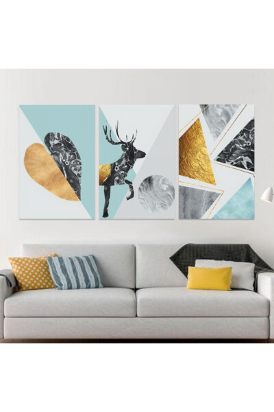 Marktna ثلاث لوحات قماشية فخمة بتصميم مودرن مع برواز شامبين مجوف