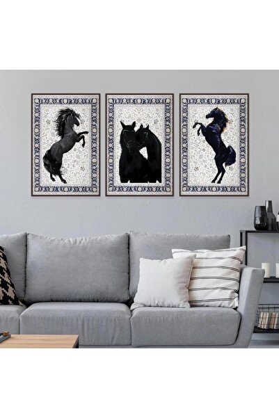 4gdran ثلاث لوحات قماشية بتصميم حصان مع برواز شامبين مجوف