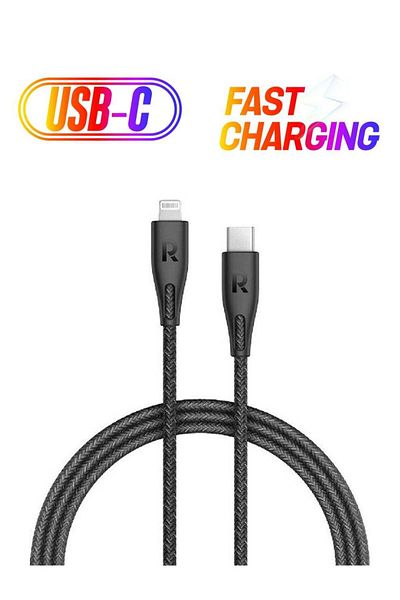 RavPower MFi Certified RPCB1018 TypeC To Lightning Cable 2M Nylon Black