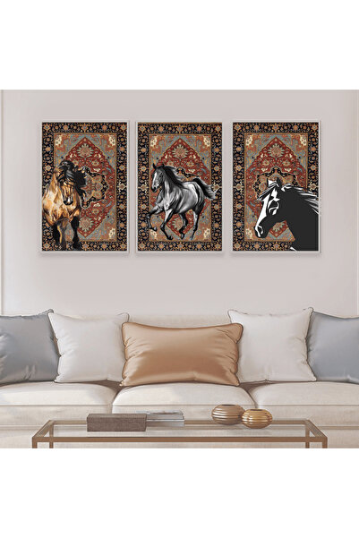 Marktna ثلاث لوحات قماشية بتصميم حصان مع برواز فضي مجوف