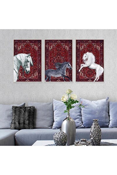 Marktna ثلاث لوحات قماشية بتصميم حصان مع برواز فضي مجوف
