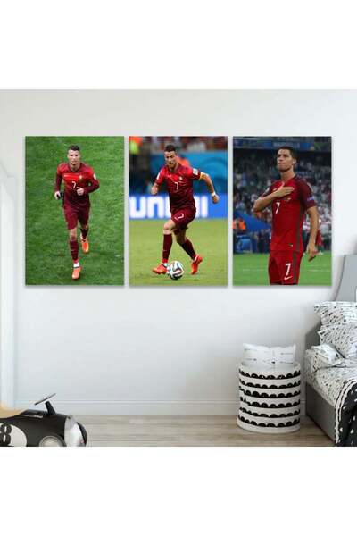 SND ثلاث لوحات قماشية كريستيانو رونالدو مع برواز شامبين مجوف