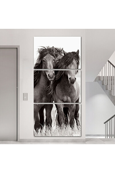 4gdran Three canvas paintings of a horse design with a hollow brown frame