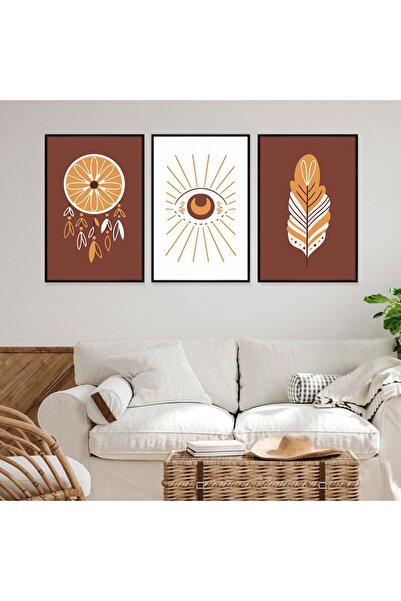 SND ثلاث لوحات قماشية بتصميم الفن البوهيمي مع برواز أسود مجوف