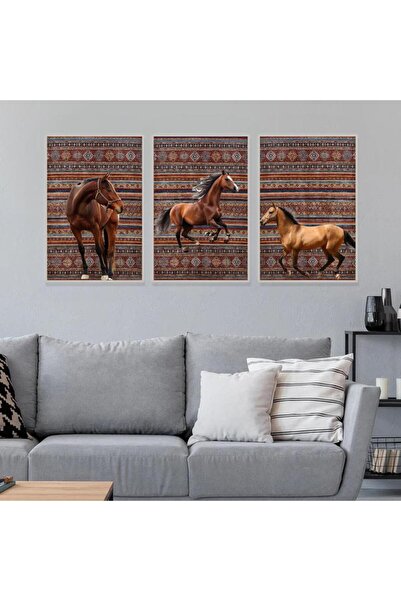 Marktna ثلاث لوحات قماشية بتصميم حصان مع برواز فضي مجوف