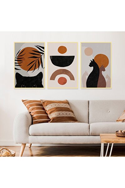 SND ثلاث لوحات قماشية بتصميم الفن البوهيمي مع برواز ذهبي مجوف