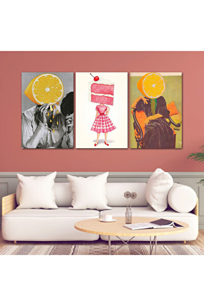 SND ثلاث لوحات قماشية بوب ارت مع برواز فضي مجوف