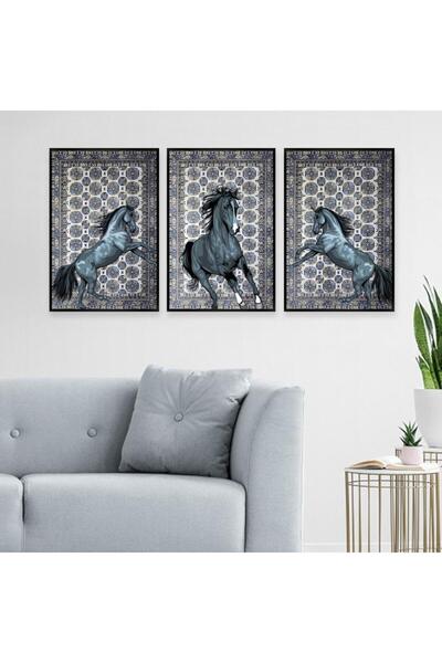 4gdran ثلاث لوحات قماشية بتصميم حصان مع برواز أسود مجوف