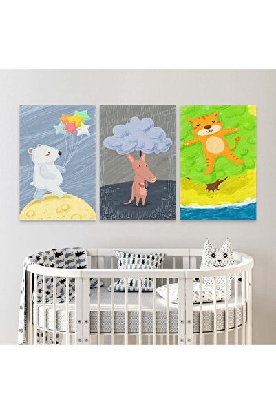 SND ثلاث لوحات قماشية مودرن لغرف الأطفال مع برواز شامبين مجوف