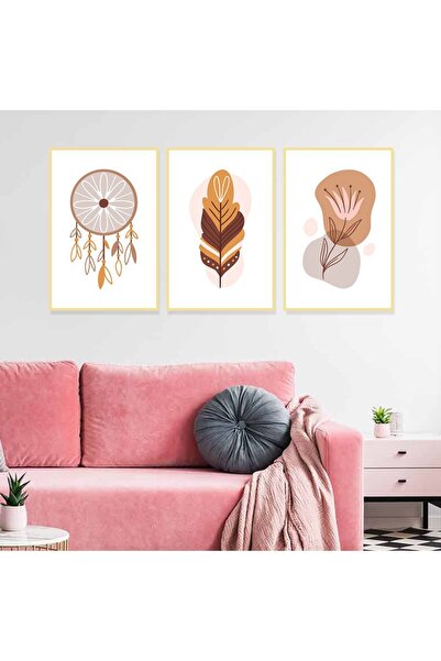 4gdran ثلاث لوحات قماشية بتصميم الفن البوهيمي مع برواز ذهبي مجوف