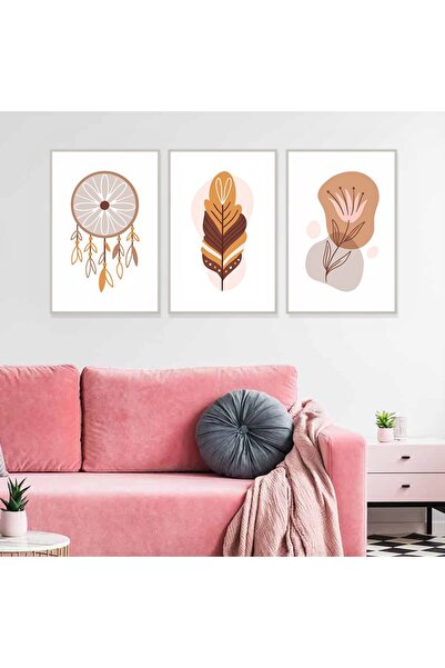 4gdran ثلاث لوحات قماشية بتصميم الفن البوهيمي مع برواز فضي مجوف