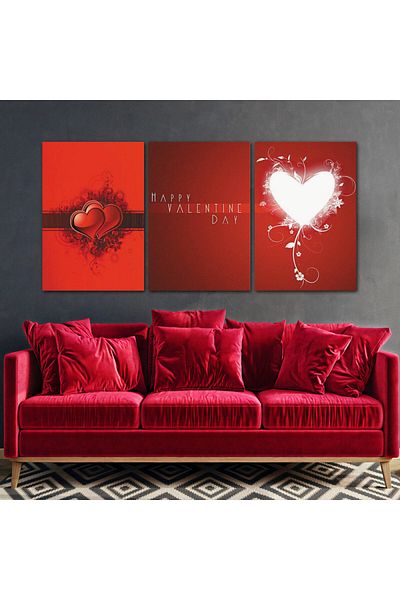 4gdran Three Valentine's Day Canvas Paintings with Black Hollow Frame
