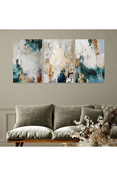 4gdran ثلاث لوحات قماشية بتصميم تجريدي مع برواز فضي مجوف