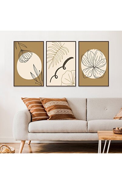 Marktna ثلاث لوحات قماشية بتصميم الفن البوهيمي مع برواز بني مجوف