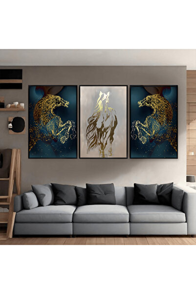 4gdran ثلاث لوحات قماشية بتصميم حصان مع برواز أسود مجوف
