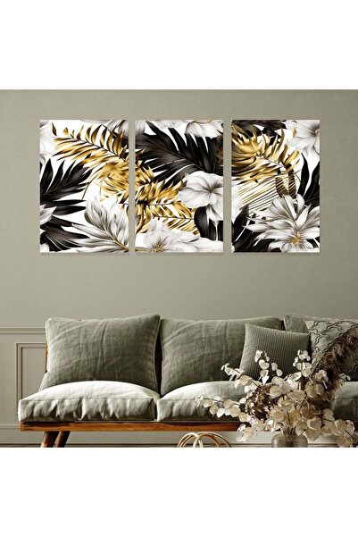 4gdran ثلاث لوحات قماشية بتصميم ورد مع برواز خشبي مخفي