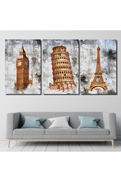 SND ثلاث لوحات قماشية فخمة بتصميم مودرن مع برواز شامبين مجوف