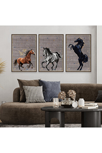 SND ثلاث لوحات قماشية بتصميم حصان مع برواز شامبين مجوف